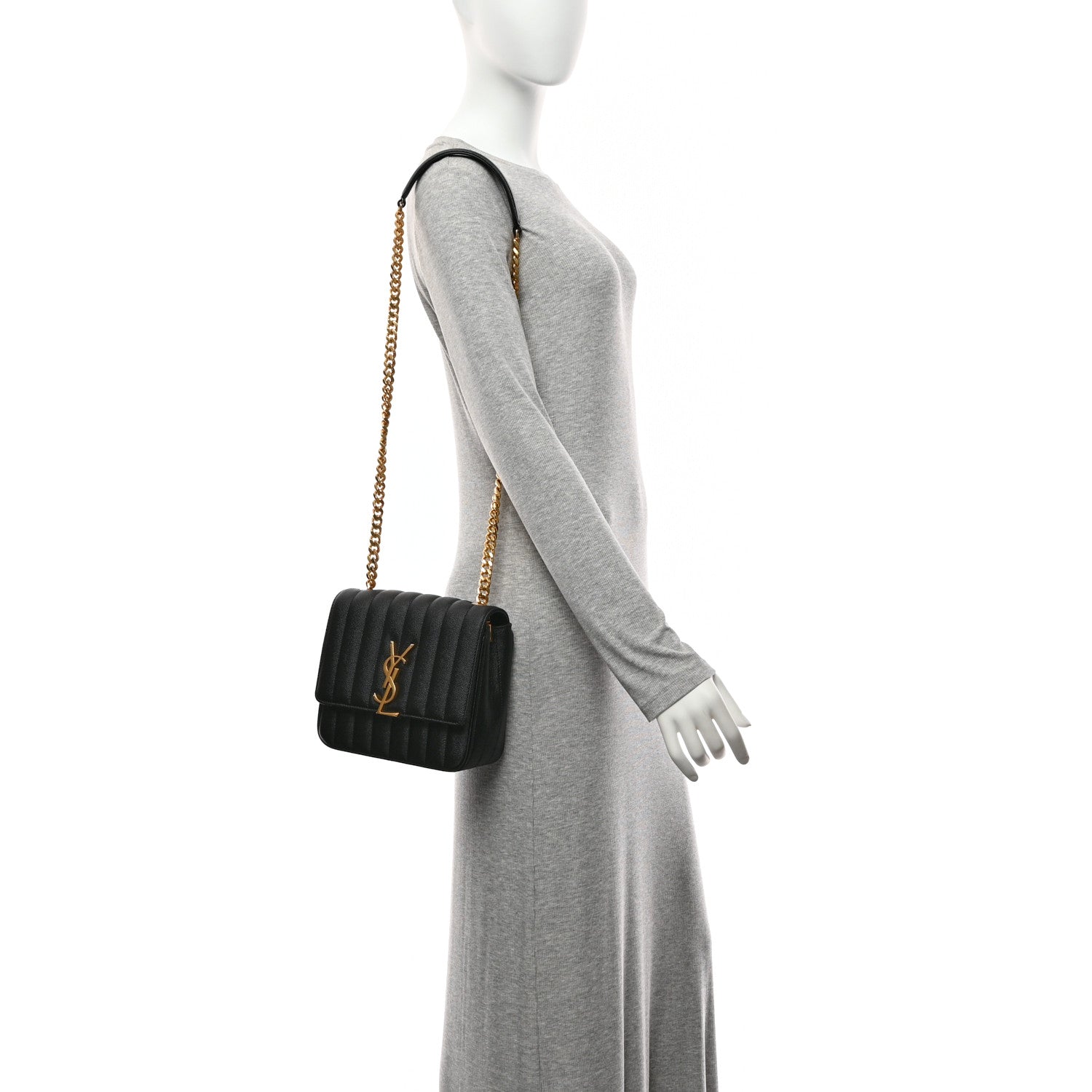 Grain De Poudre Matelasse Monogram Medium Vicky Chain Bag Black