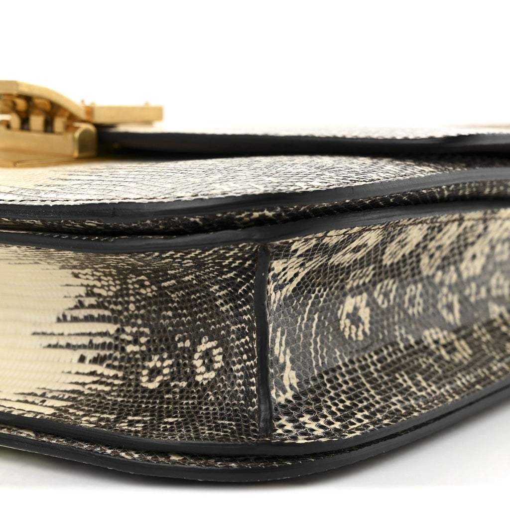 Lizard Medium Classic Box Flap Bag Natural