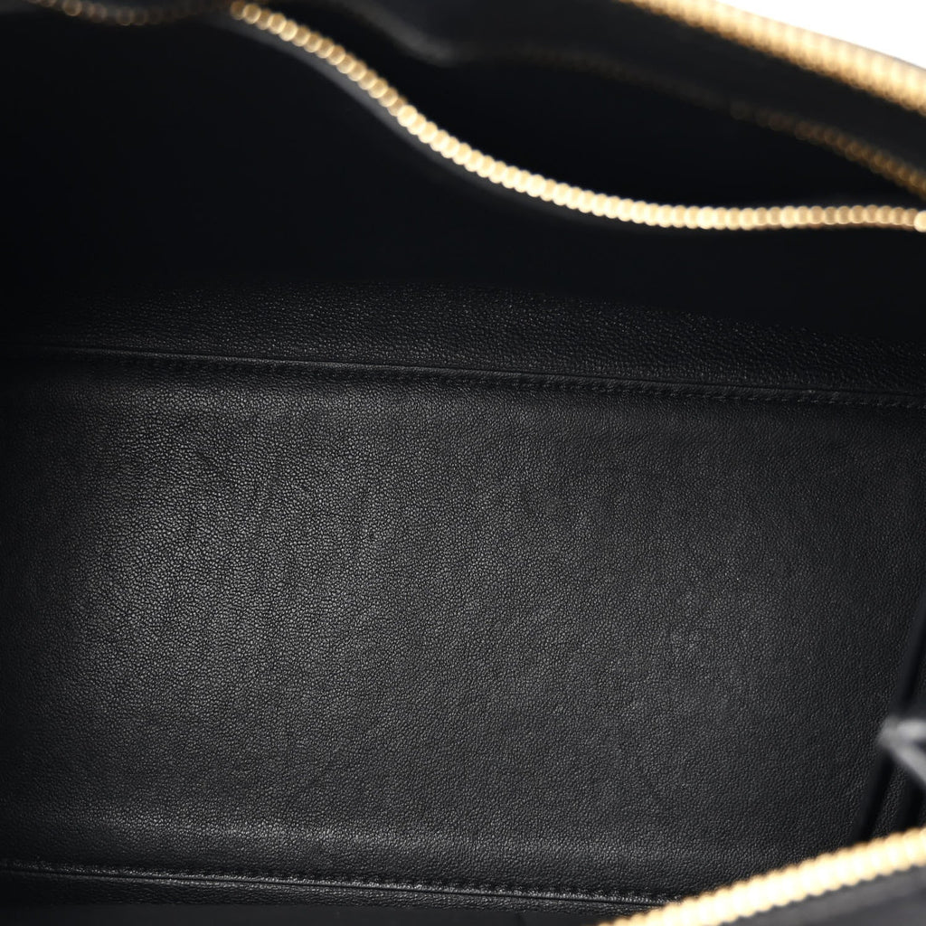 Smooth Calfskin Medium Bi-Color Edge Shoulder Bag Black Beige