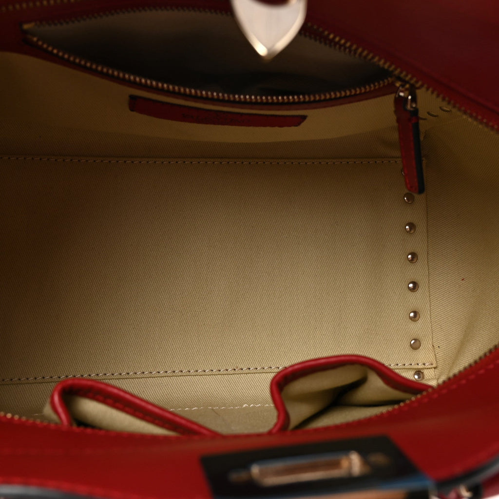 Vitello Small Rockstud Double Handle Tote Rosso Valentino