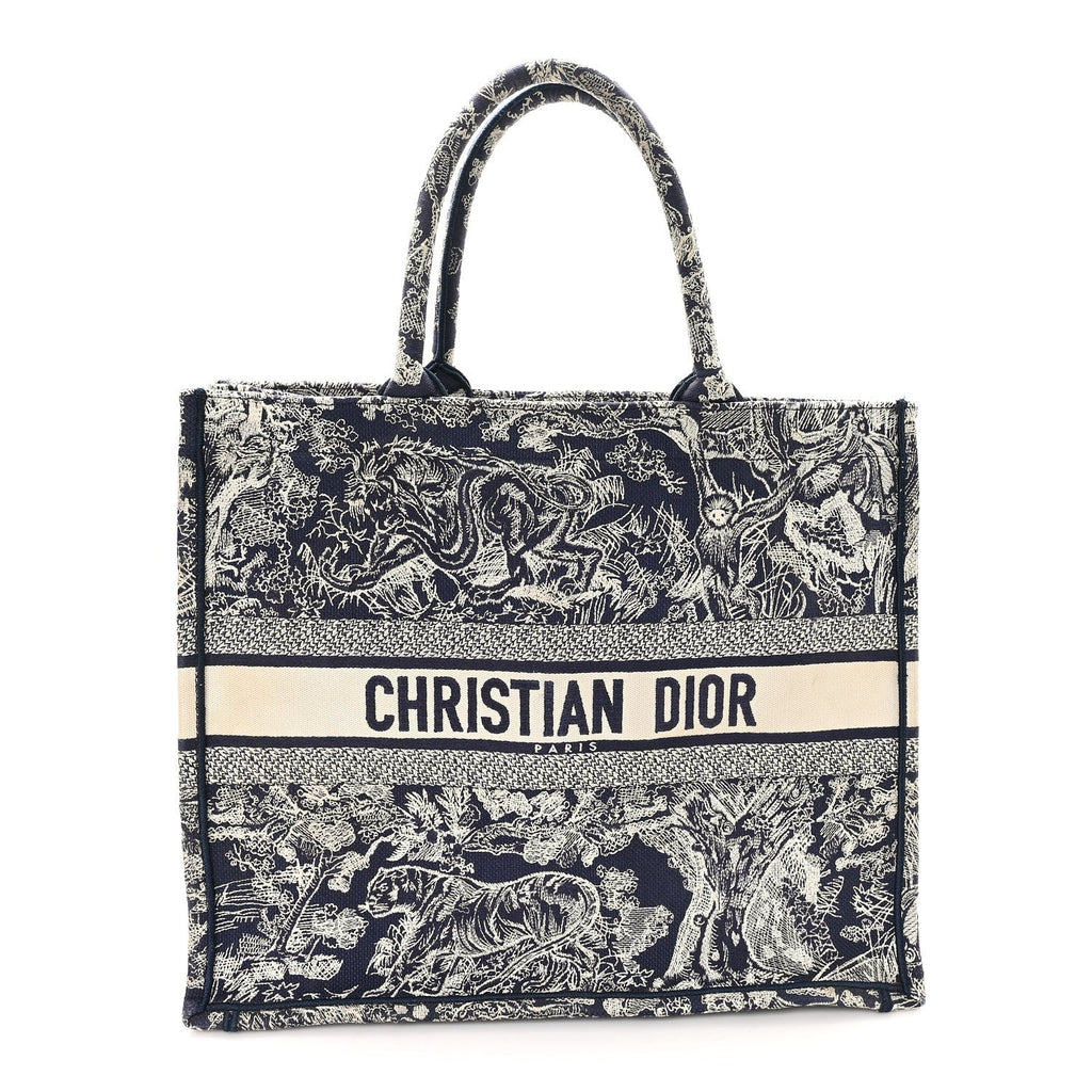 Canvas Embroidered Large Dioriviera Toile De Jouy Reverse Book Tote Blue