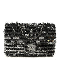 Sequin Quilted Small Single Flap Silver Black