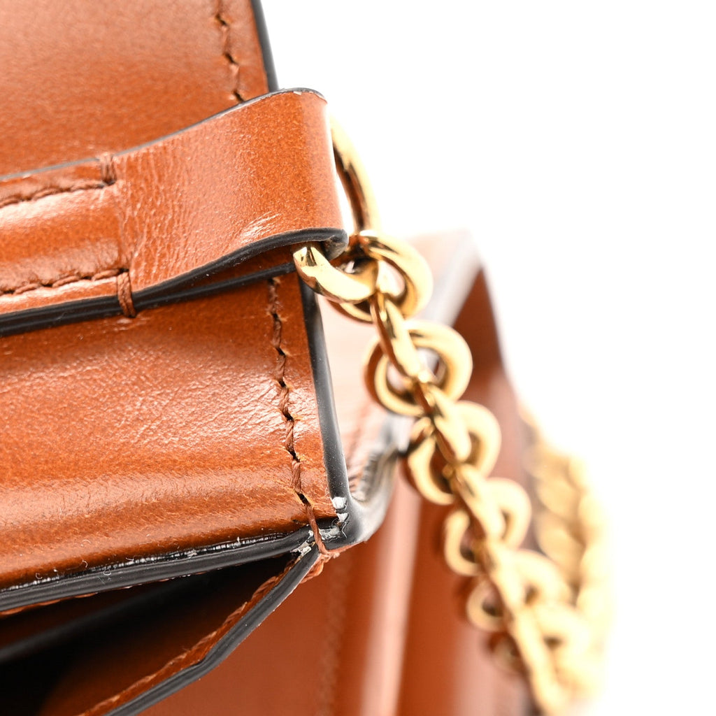 Calfskin Iconic Flap Wallet On Chain Clay Brown