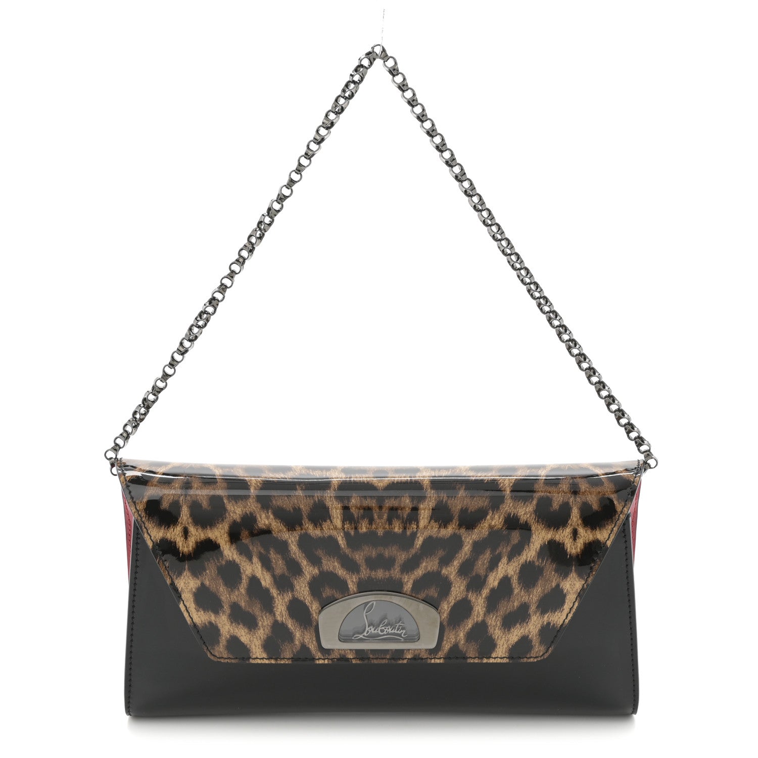 Patent Leopard Vero Dodat Clutch Brown