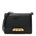 Calfskin Crocodile Embossed Four Ring Knuckle Crossbody Bag Black