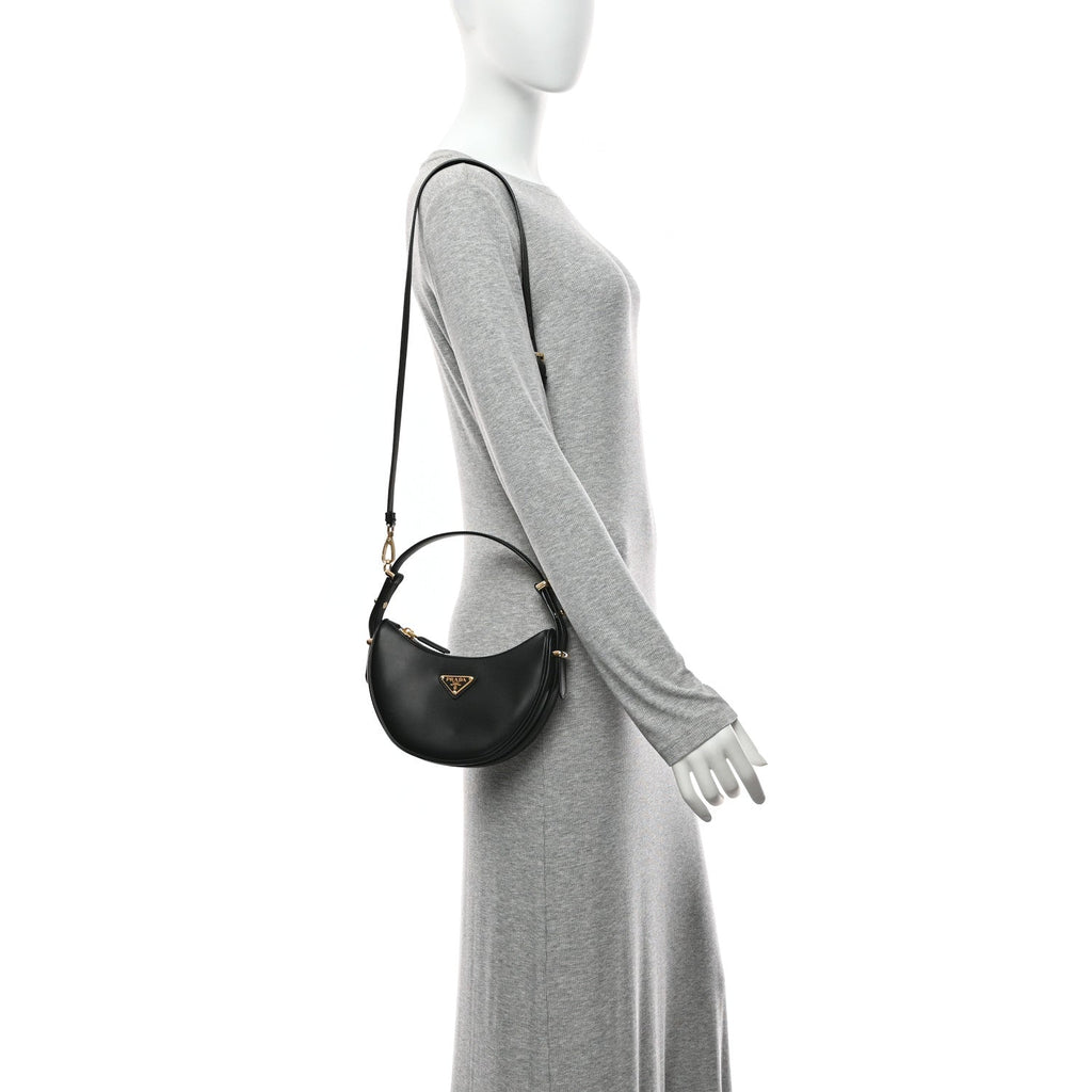 Soft Calfskin Mini Arque Shoulder Bag Black