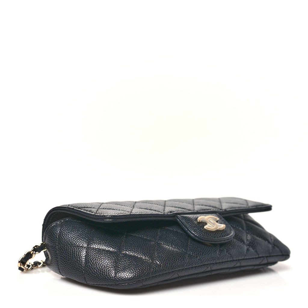 Caviar Quilted Glasses Case With Chain Black