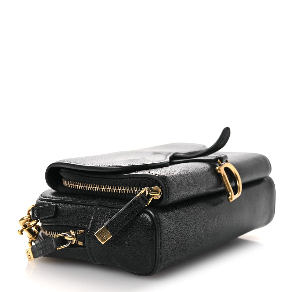 Goatskin Double Saddle Pouch Black