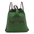 Calfskin Logo Drawstring Backpack Green