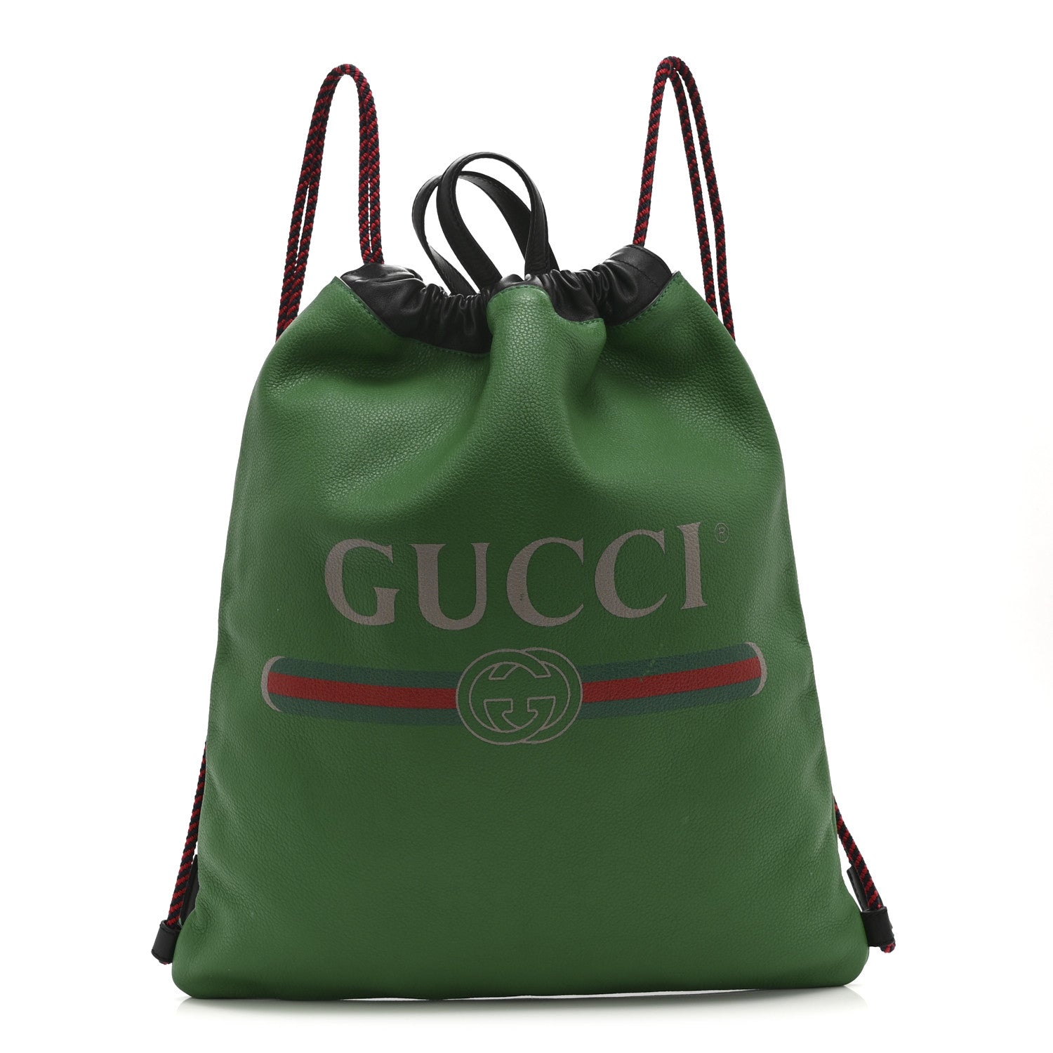 Calfskin Logo Drawstring Backpack Green