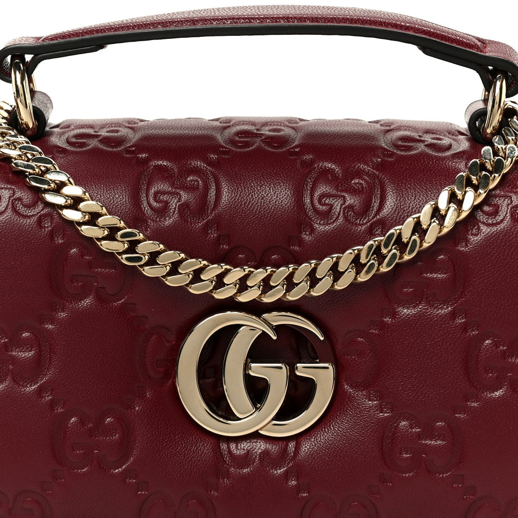 Lambskin Embossed Mini GG Milano Top Handle Shoulder Bag Rosso Ancora