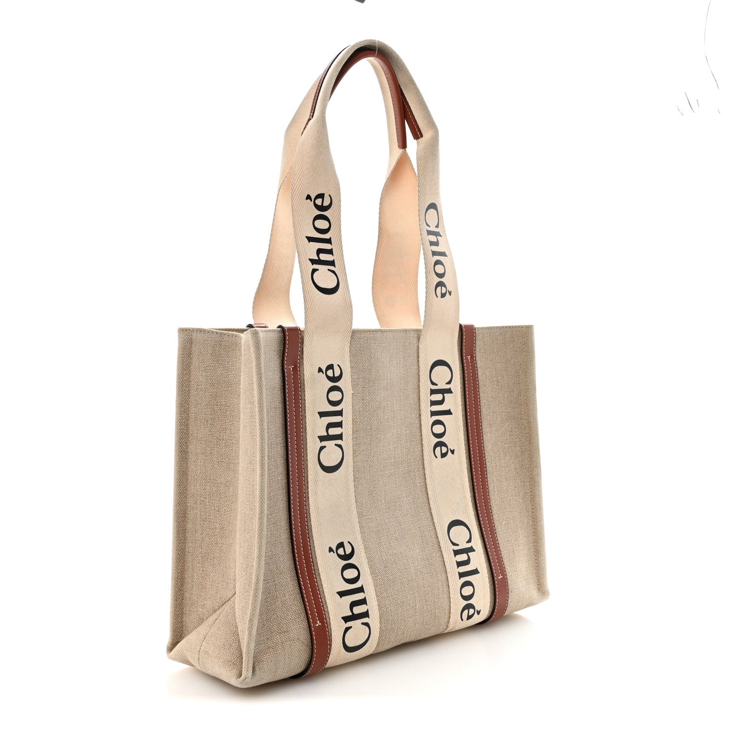 Cotton Calfskin Medium Woody Ribbon Tote White Brown