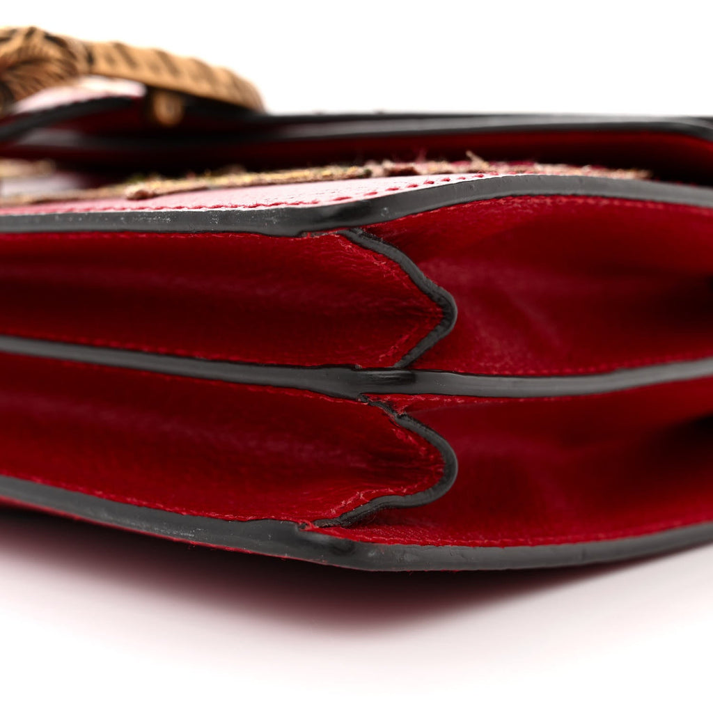 Calfskin Web Floral Embroidered Small Dionysus Shoulder Bag Hibiscus Red