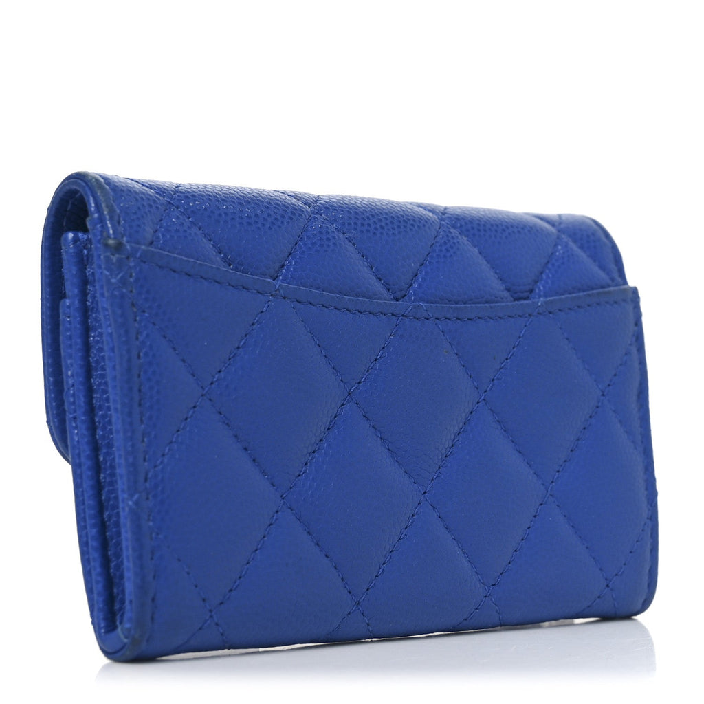 Caviar Quilted Flap  Holder Wallet Blue