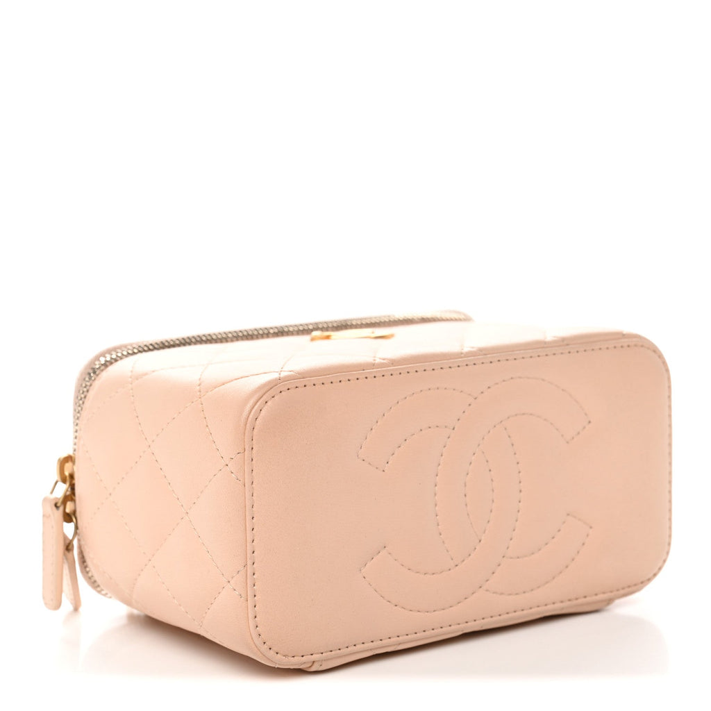 Lambskin Quilted Sweet Camellia Small Vanity Case With Chain Pink