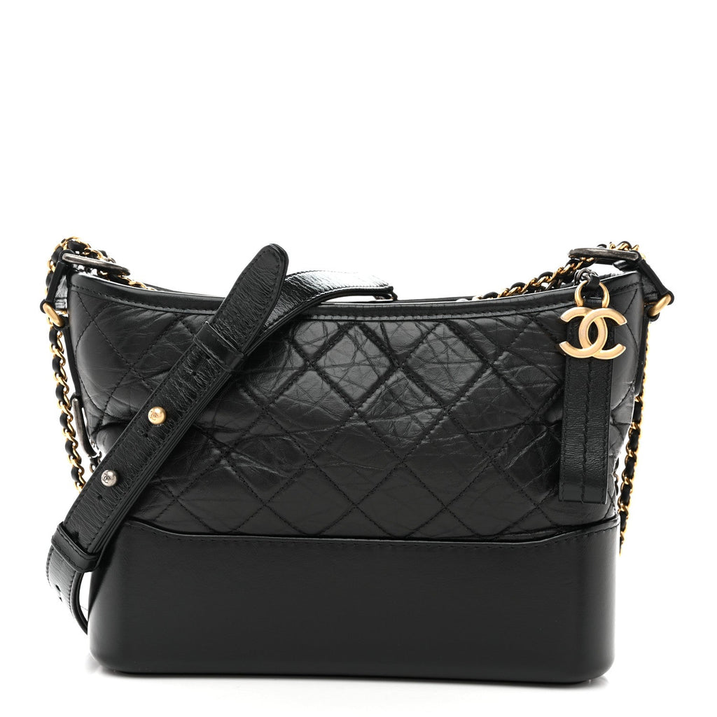 Aged Calfskin Quilted New Medium Gabrielle Hobo Black