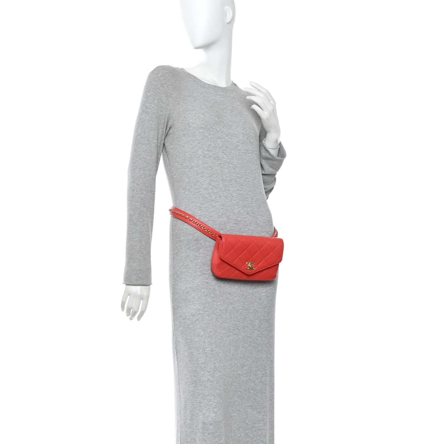 Calfskin Quilted Flap Waist Bag Red
