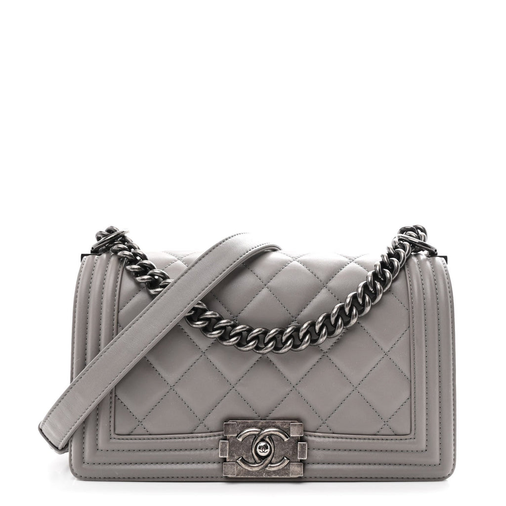 Calfskin Quilted Medium Boy Flap Grey