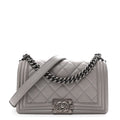 Calfskin Quilted Medium Boy Flap Grey