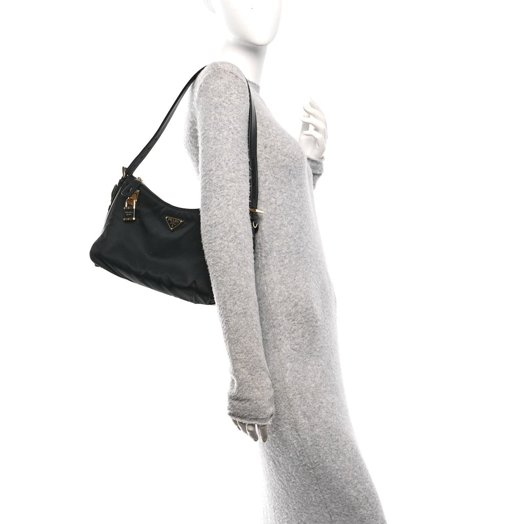 Re-Nylon Vitello Large Aimee Shoulder Bag Black