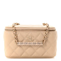 Caviar Quilted Small Tiny CC Vanity Case With Chain Beige