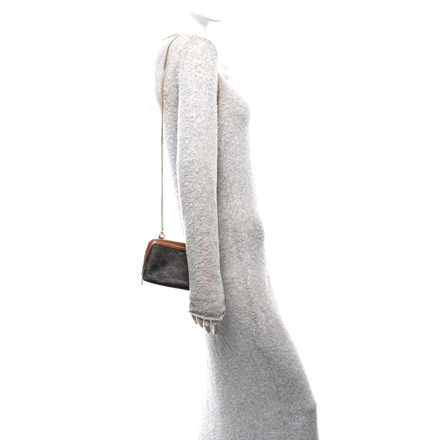 Triomphe Canvas Lambskin Clutch On Chain Tan