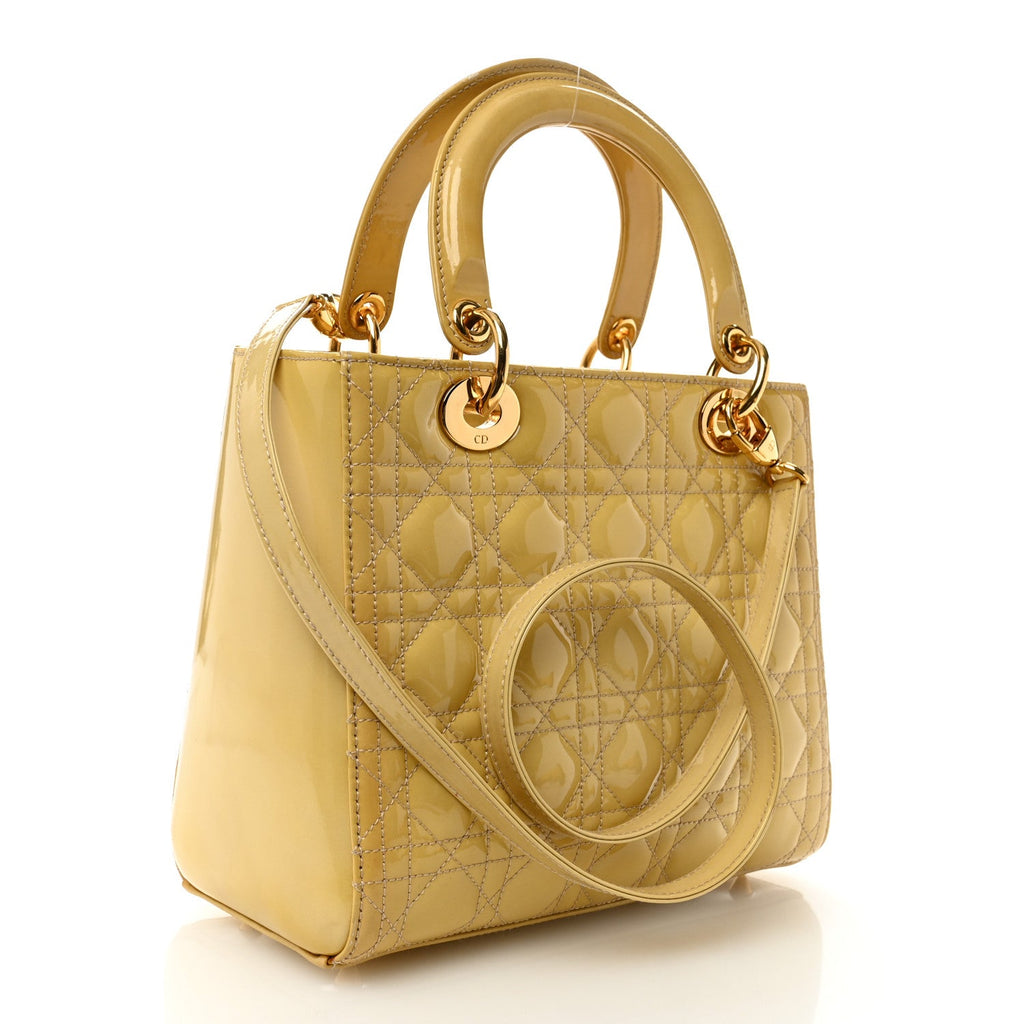 Patent Cannage Medium Lady Dior Beige