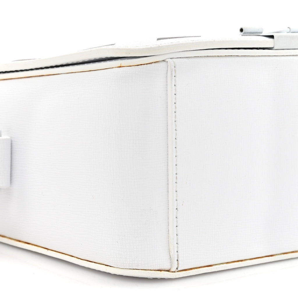Saffiano Striped Mini Diag Binder Clip Bag White Black