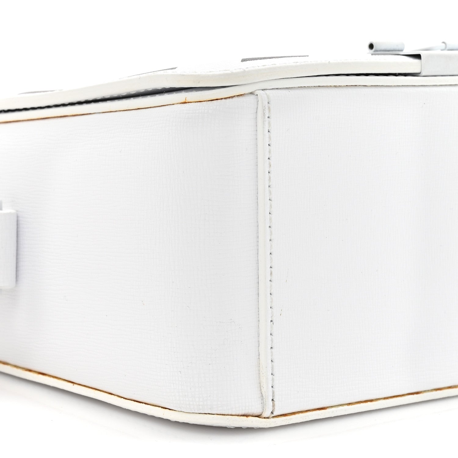 Saffiano Striped Mini Diag Binder Clip Bag White Black