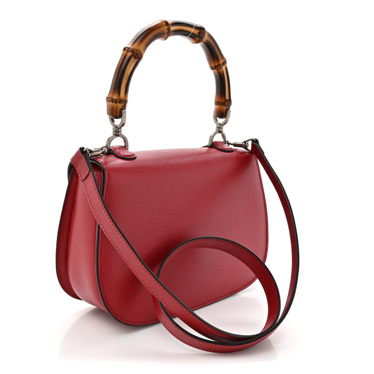 Shangai Calfskin Small Classic Bamboo Top Handle Bag Romantic Cerise