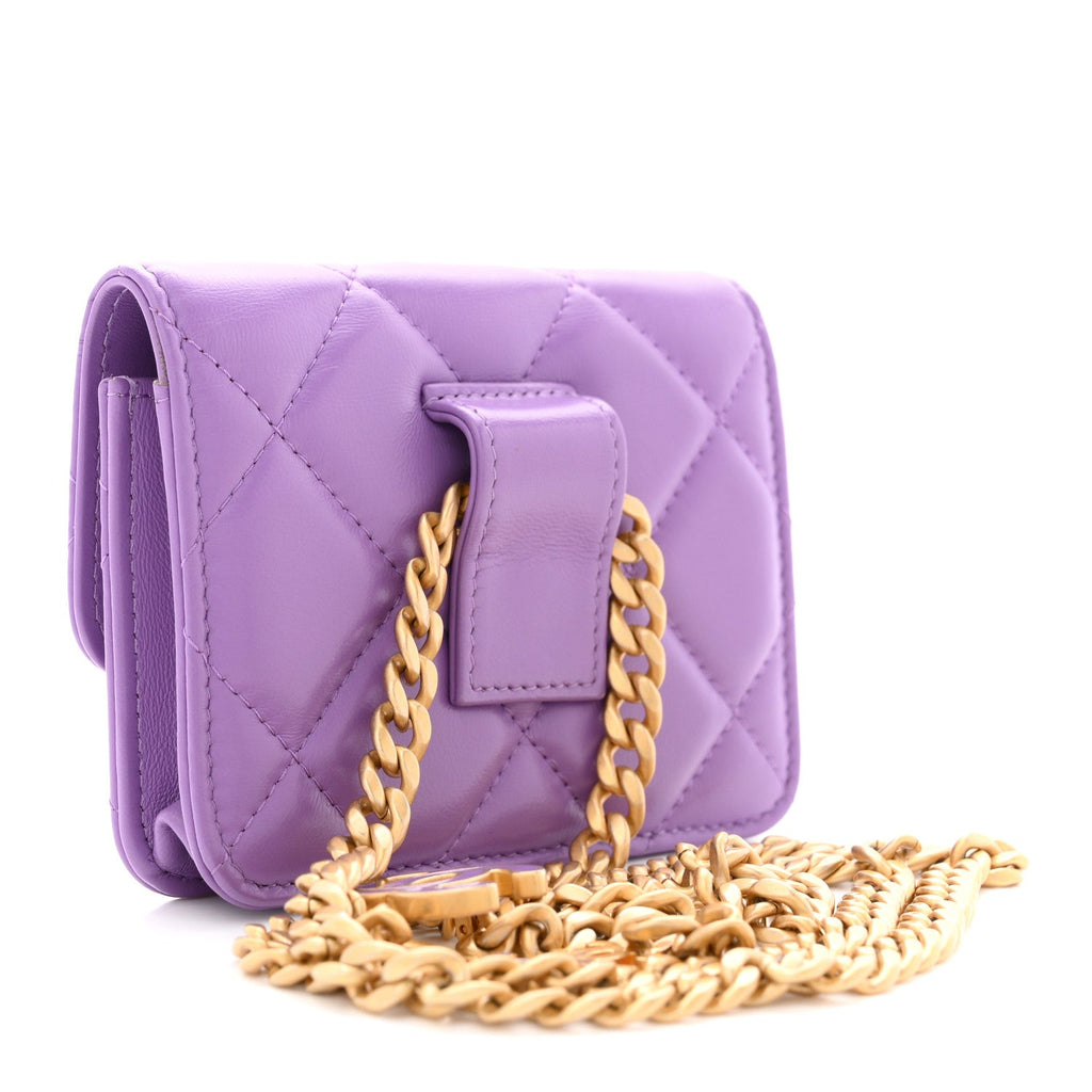 Lambskin Enamel Quilted Pending CC Flap Belt Bag Purple
