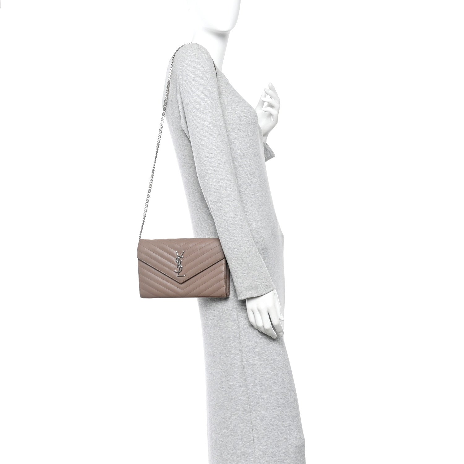 Grain De Poudre Matelasse Chevron Monogram Chain Wallet Taupe