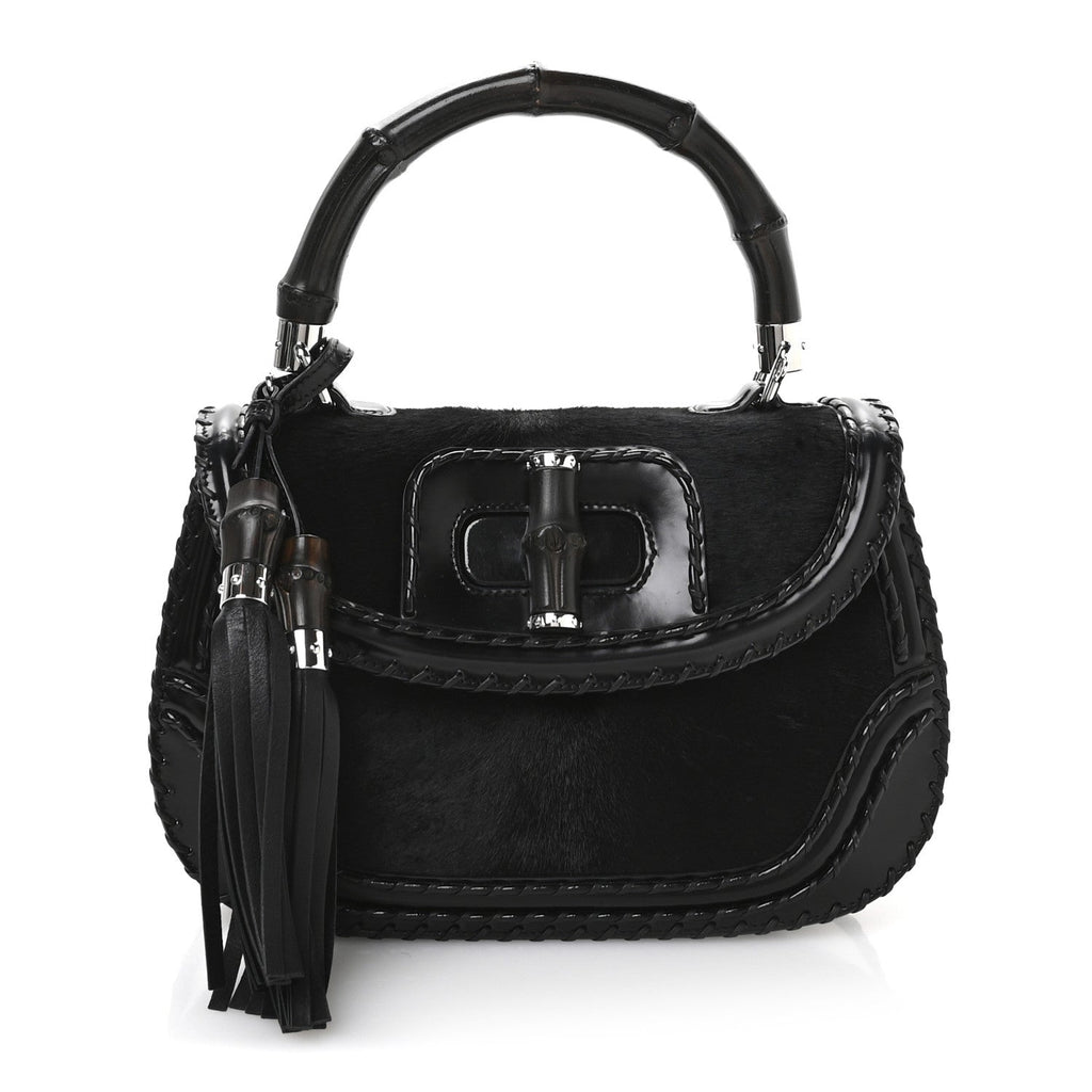 Pony Hair New Bamboo Medium Top Handle Bag Black