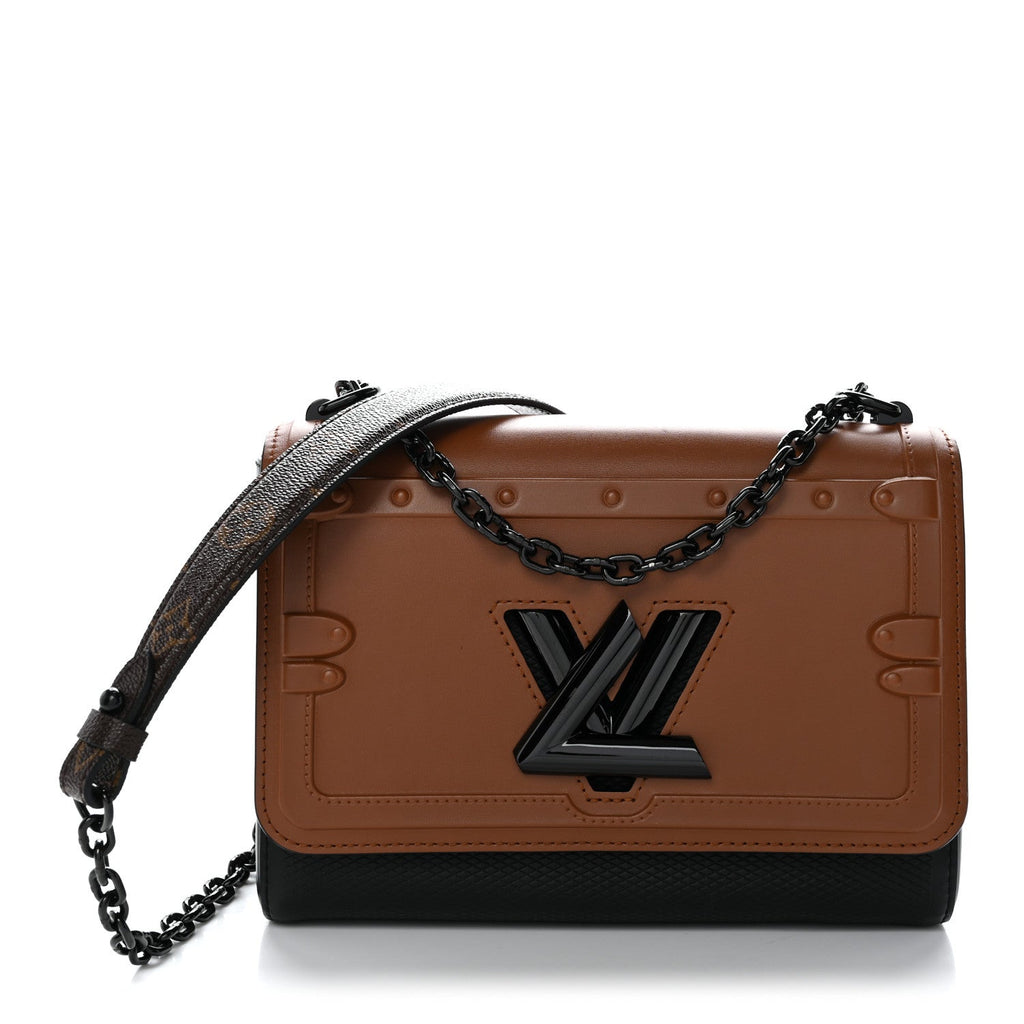 Calfskin Trompe L'oeil Twist Shoulder Bag MM Black Brown