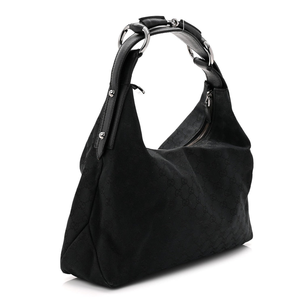 Monogram Medium Horsebit Chain Hobo Black
