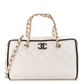Lambskin Quilted Resin CC Mini Bowling Clutch With Chain White Black