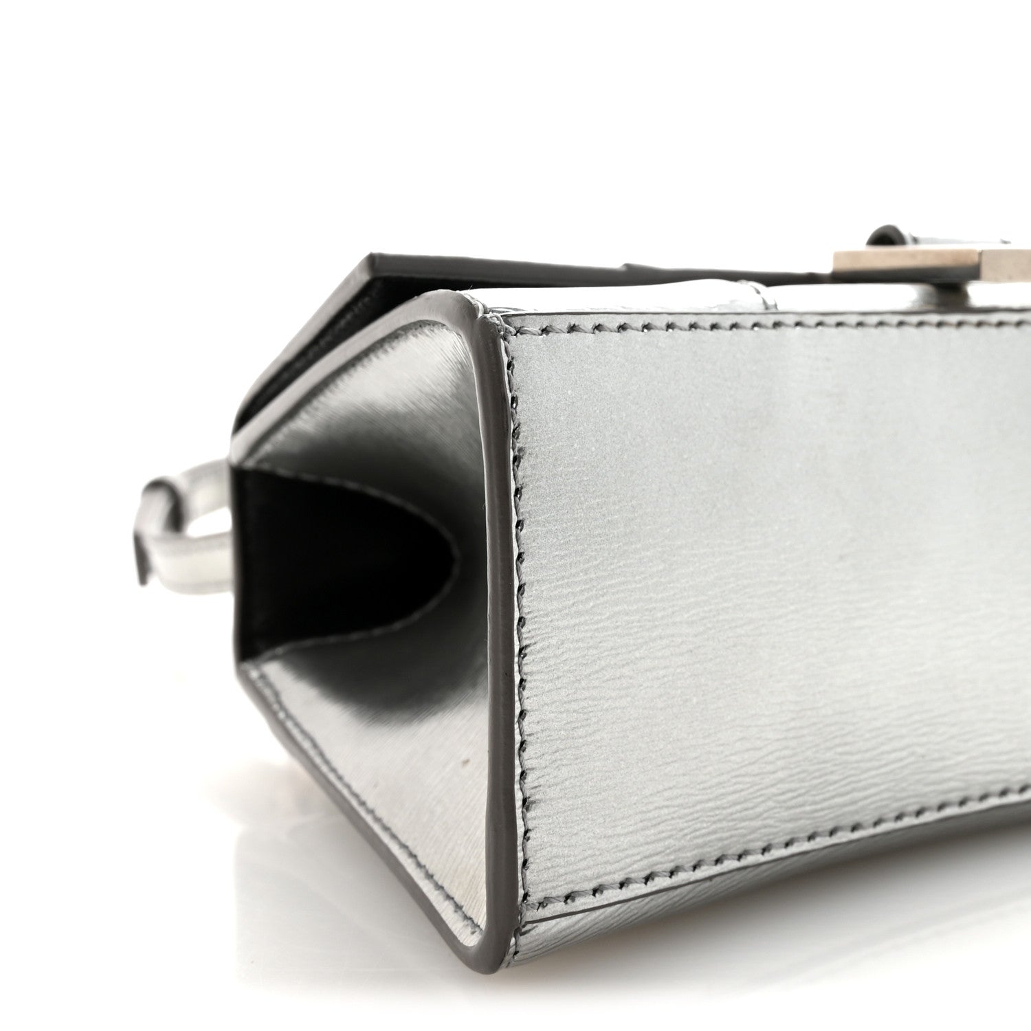 Metallic Textured Calfskin Hourglass Top Handle Bag XS Silver