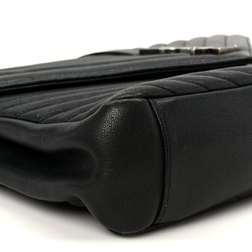 Sheepskin Matelasse Chevron Monogram Large College Satchel Black