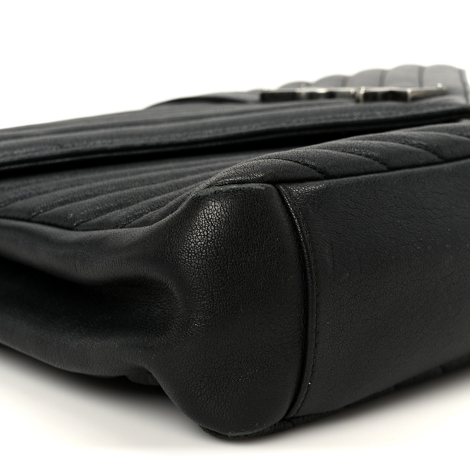 Sheepskin Matelasse Chevron Monogram Large College Satchel Black