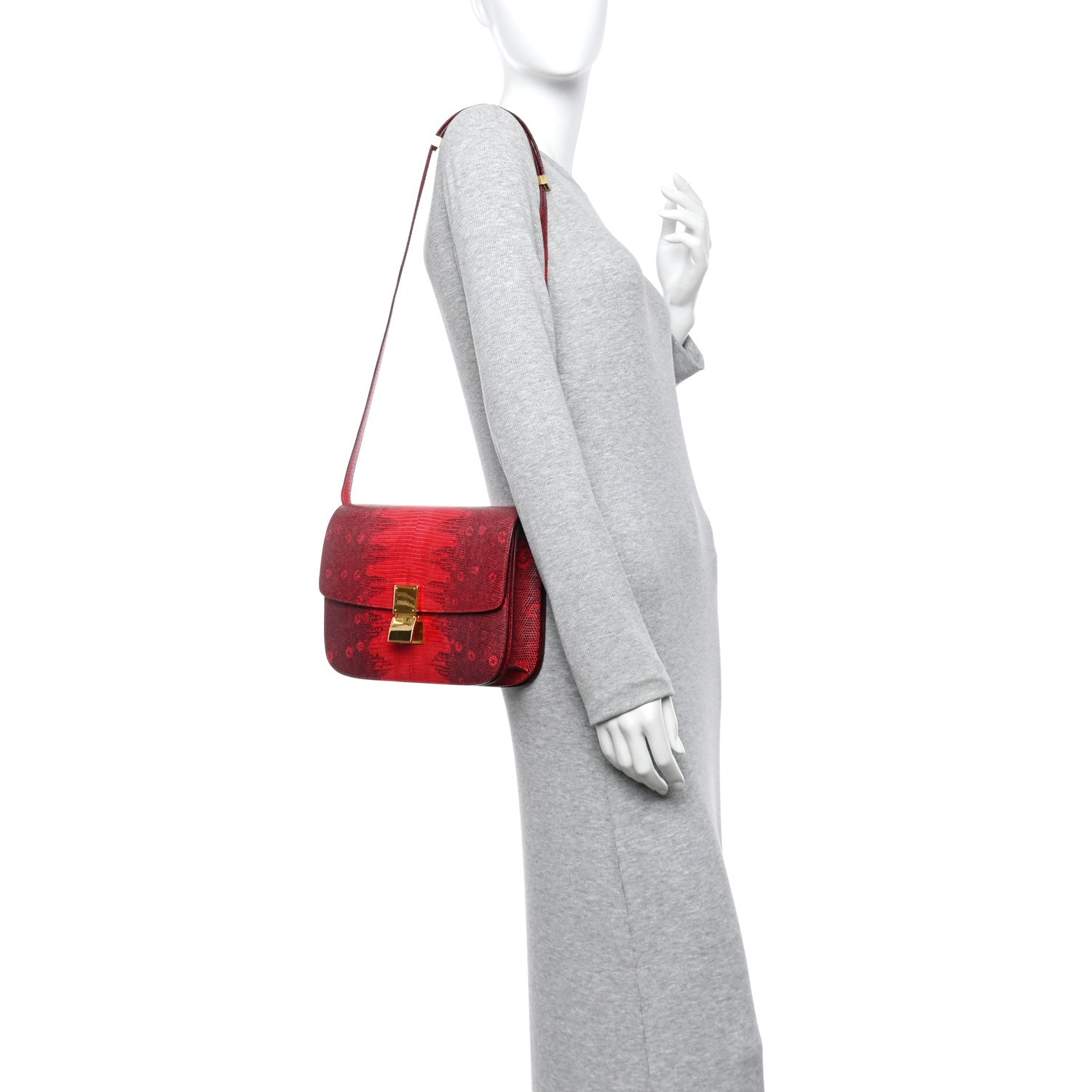 Lizard Medium Classic Box Flap Bag Ruby