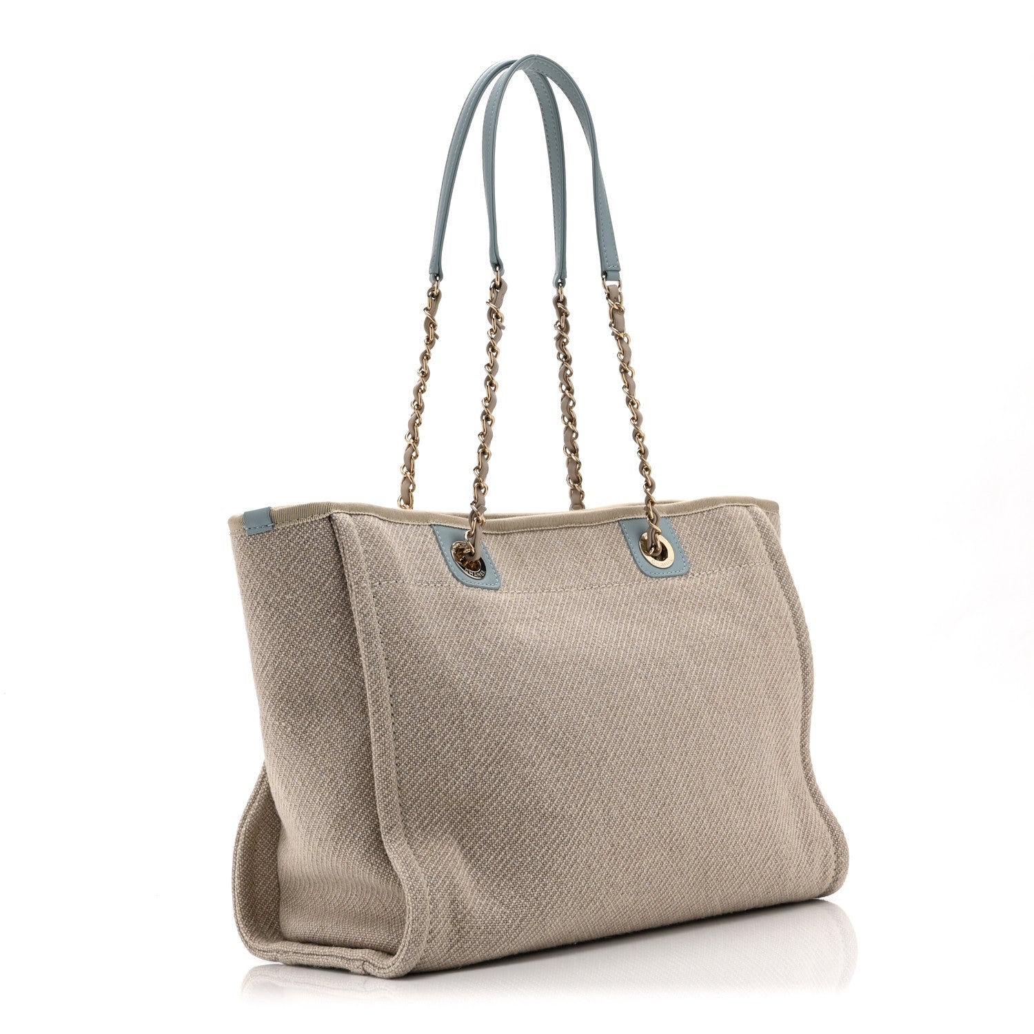 Mixed Fibers Calfskin Small Deauville Tote Grey Light Blue