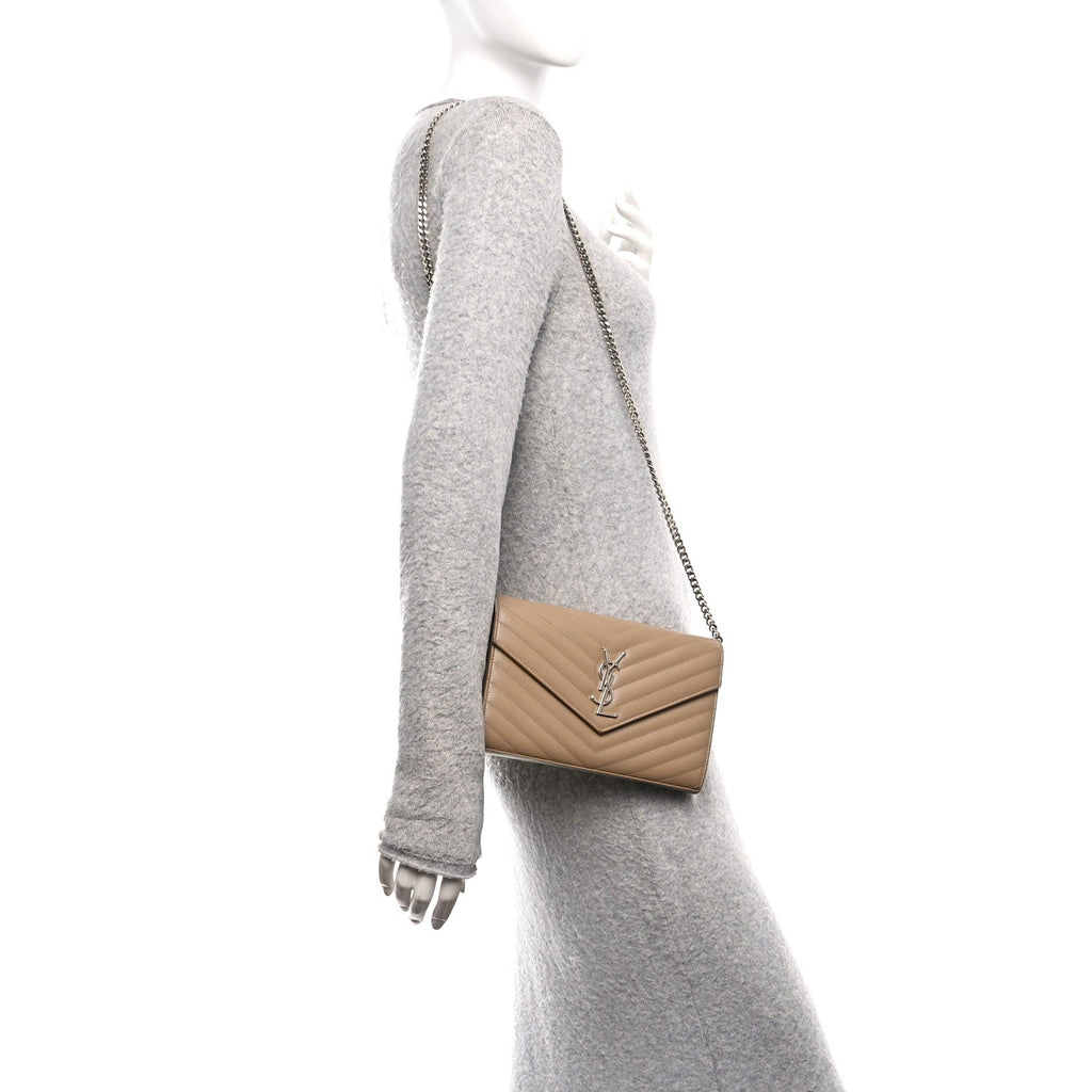 Grain De Poudre Matelasse Chevron Monogram Chain Wallet Taupe