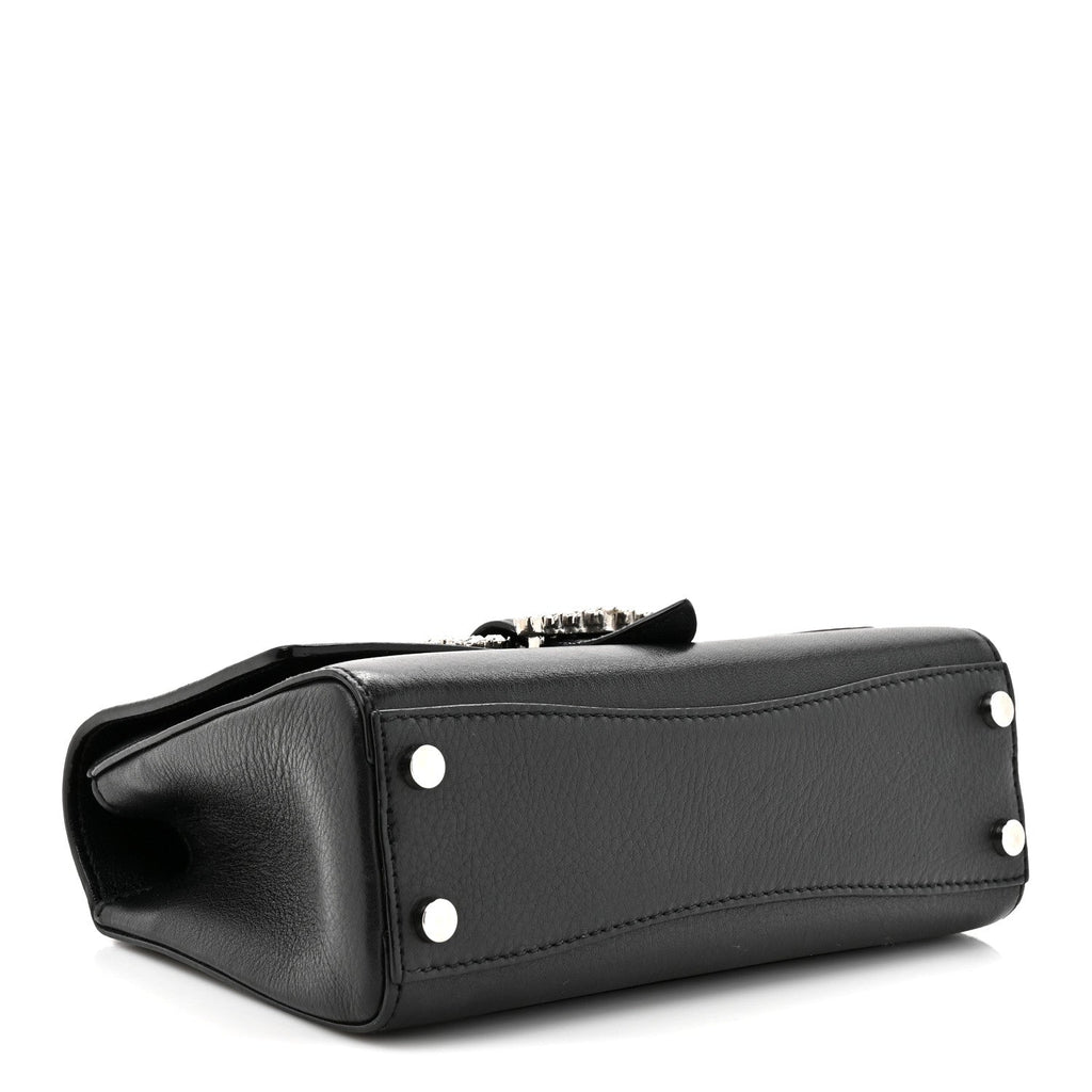 Calfskin Crystal Small Cheri Top Handle Bag Black