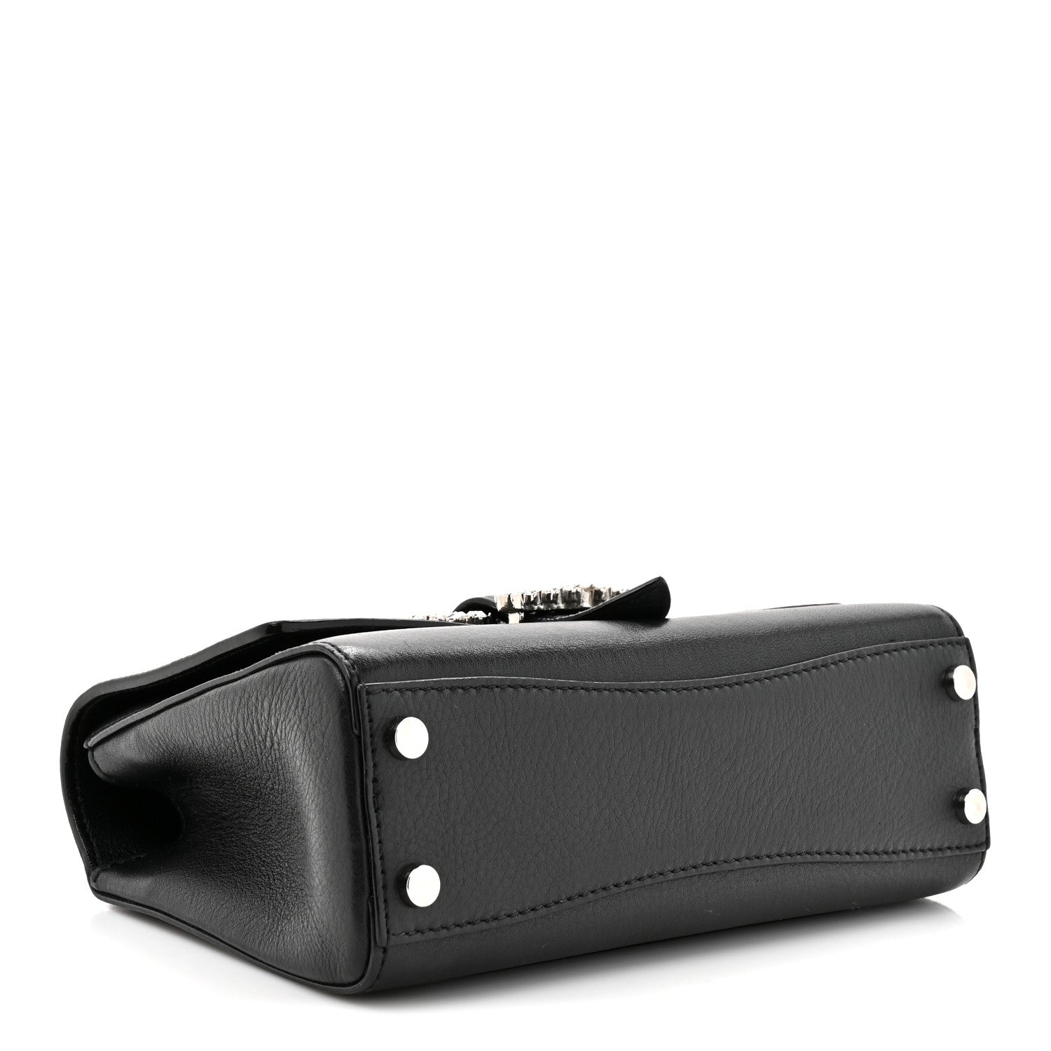 Calfskin Crystal Small Cheri Top Handle Bag Black