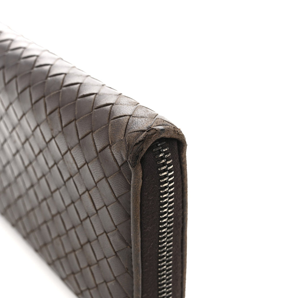Nappa Intrecciato Zip Around Wallet Ebano