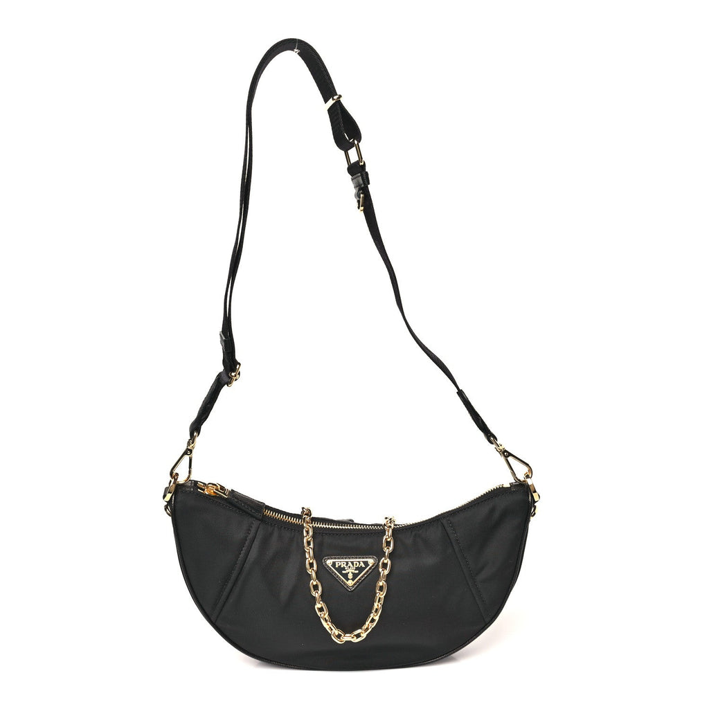 Re-Nylon Saffiano Demi-lune Shoulder Bag Black