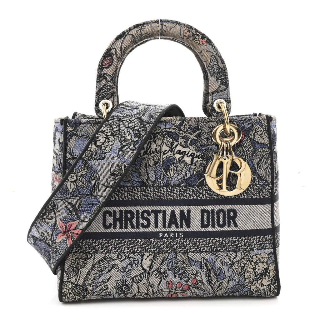 Canvas Embroidered Jardin Magique Medium Lady D-Lite Denim Multicolor