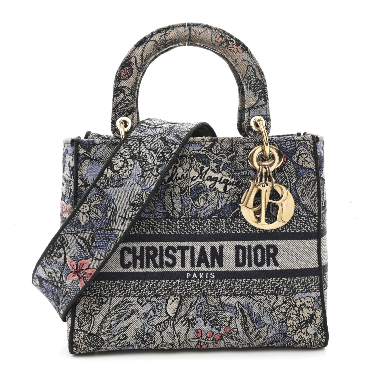 Canvas Embroidered Jardin Magique Medium Lady D-Lite Denim Multicolor