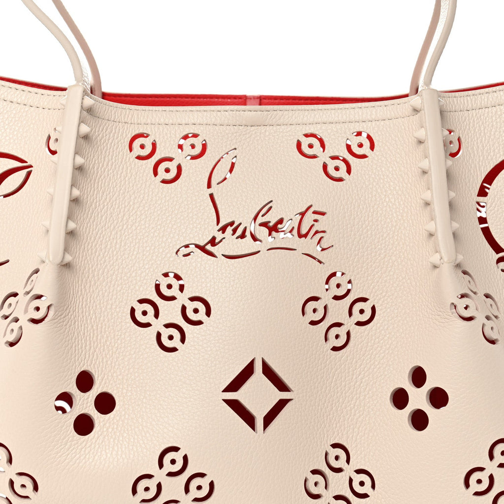 Calfskin Perforated Loubinthesky Spikes Large Cabarock Tote Leche