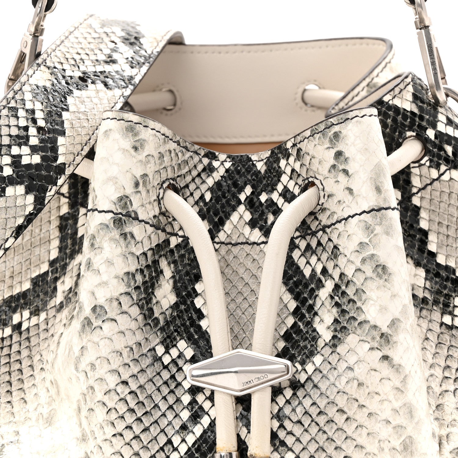 Calfskin Snakeskin Embossed Cinch M Bucket Bag Neutral